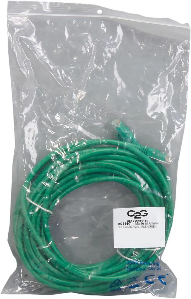 Alt view image 3 of 3 - C2G 03997 Cat6 Cable - Snagless Unshielded Ethernet Network Patch Cable, Green (30 Feet, 9.14 Meters)