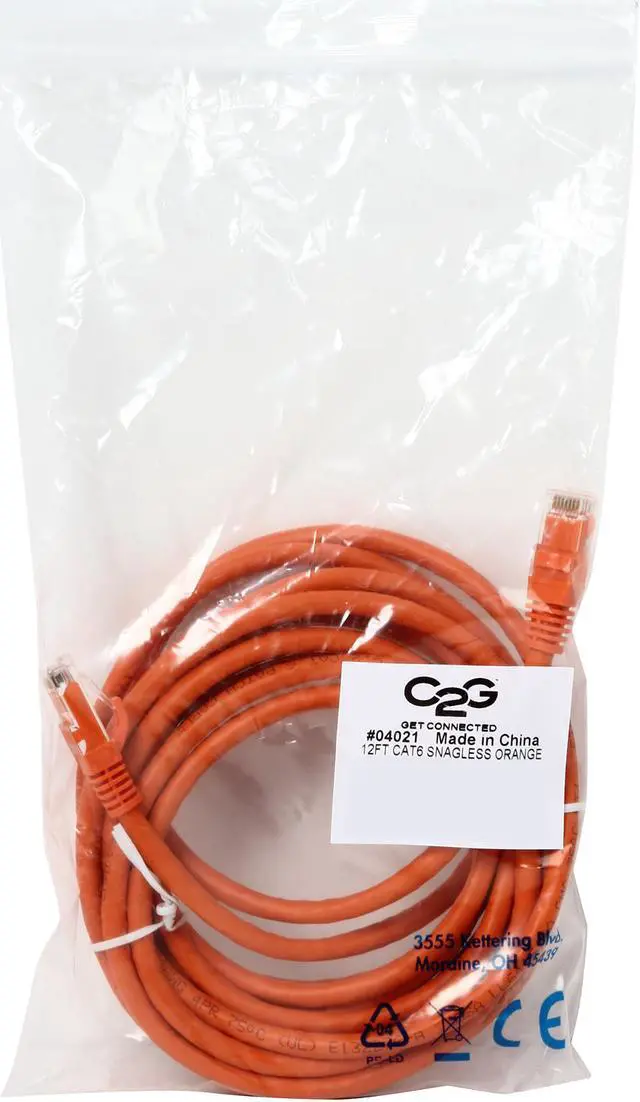 Alt view image 3 of 3 - C2G 04021 Cat6 Cable - Snagless Unshielded Ethernet Network Patch Cable, Orange (12 Feet, 3.65 Meters)