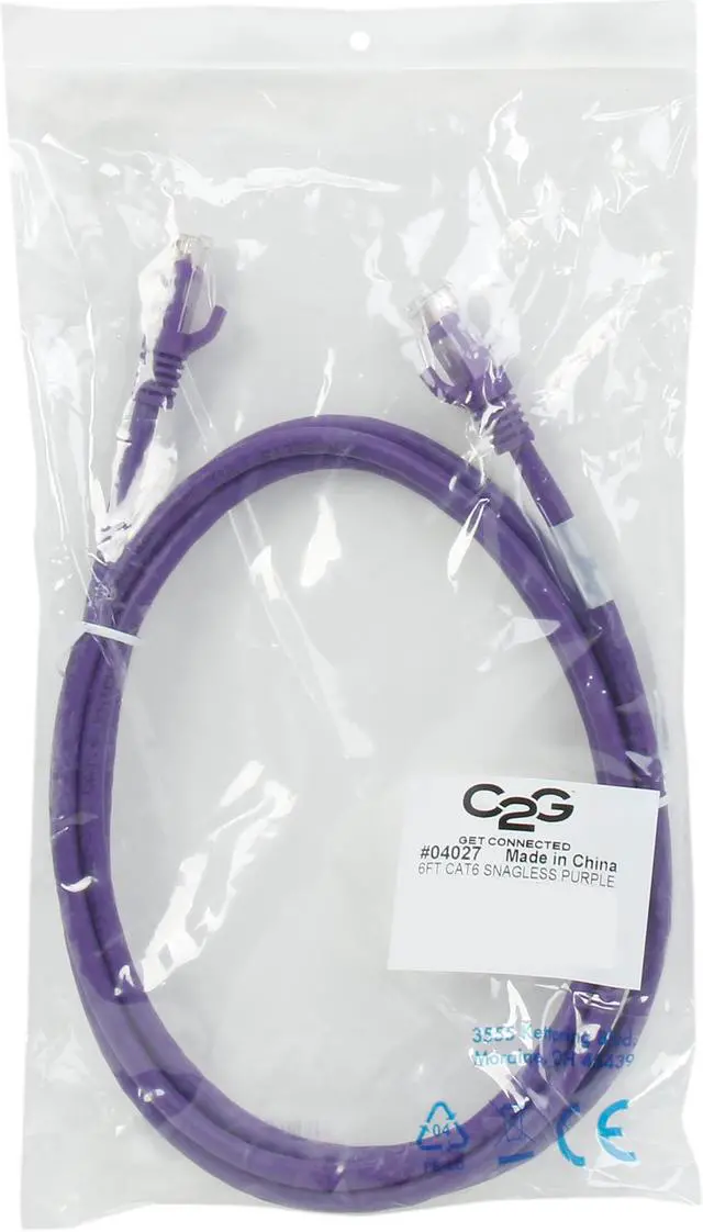 Alt view image 3 of 3 - C2G 04027 Cat6 Cable - Snagless Unshielded Ethernet Network Patch Cable, Purple (6 Feet, 1.82 Meters)