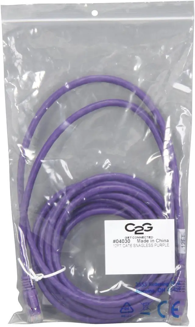 Alt view image 3 of 3 - C2G 04030 Cat6 Cable - Snagless Unshielded Ethernet Network Patch Cable, Purple (12 Feet, 3.65 Meters)