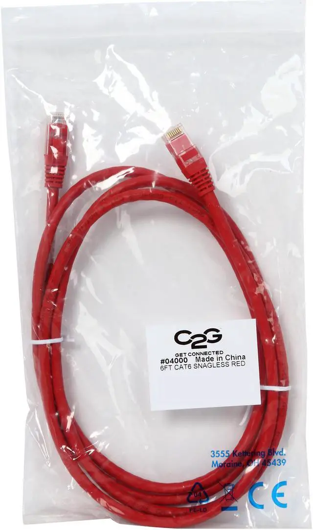 Alt view image 3 of 3 - C2G 04000 Cat6 Cable - Snagless Unshielded Ethernet Network Patch Cable, Red (6 Feet, 1.82 Meters)