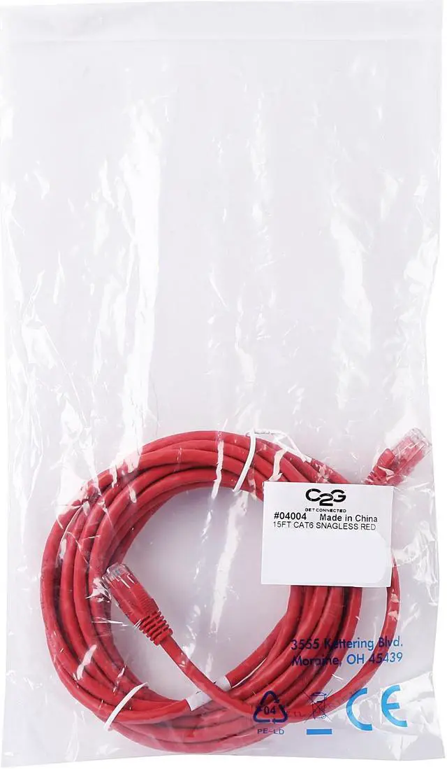 Alt view image 3 of 3 - C2G 04004 Cat6 Cable - Snagless Unshielded Ethernet Network Patch Cable, Red (15 Feet, 4.57 Meters)
