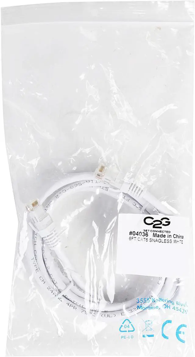 Alt view image 3 of 3 - C2G 04036 Cat6 Cable - Snagless Unshielded Ethernet Network Patch Cable, White (6 Feet, 1.82 Meters)