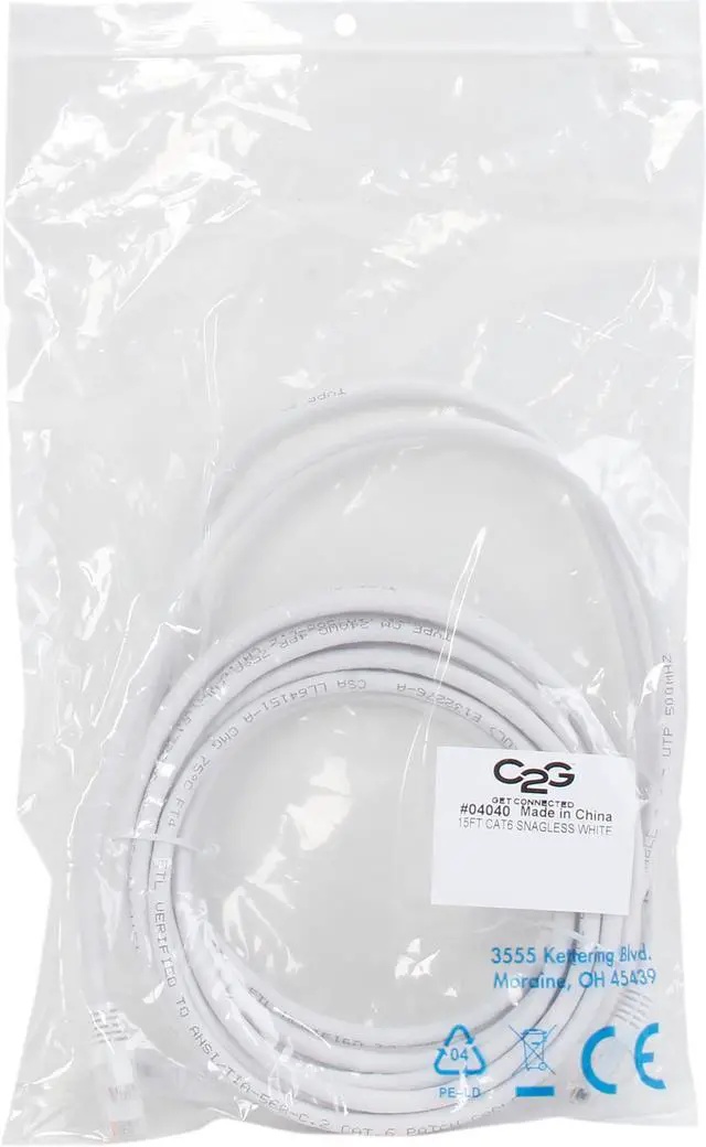 Alt view image 3 of 3 - C2G 04040 Cat6 Cable - Snagless Unshielded Ethernet Network Patch Cable, White (15 Feet, 4.57 Meters)