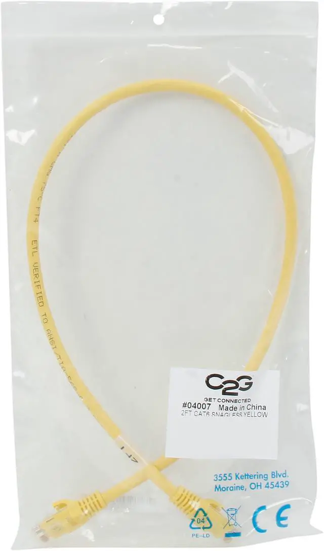 Alt view image 3 of 3 - C2G 04007 Cat6 Cable - Snagless Unshielded Ethernet Network Patch Cable, Yellow (2 Feet, 0.60 Meters)