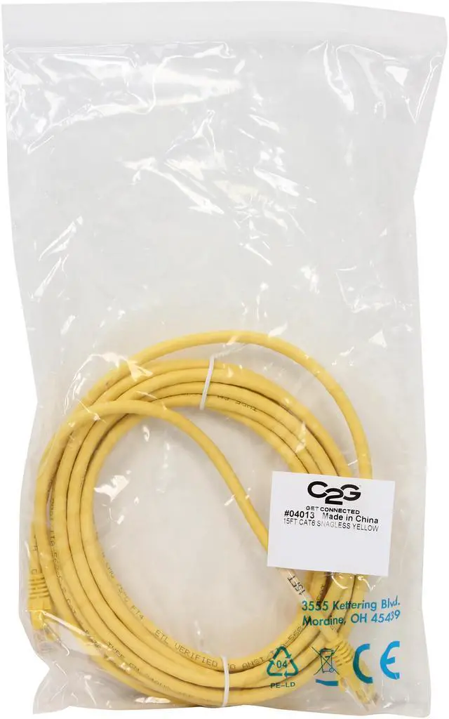 Alt view image 3 of 3 - C2G 04013 Cat6 Cable - Snagless Unshielded Ethernet Network Patch Cable, Yellow (15 Feet, 4.57 Meters)