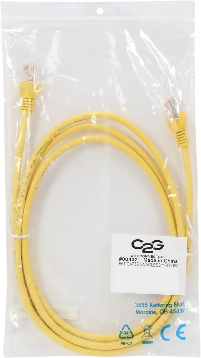 Alt view image 3 of 3 - C2G 00432 6 ft. Cat 5E Yellow 350 MHz Snagless Patch Cable