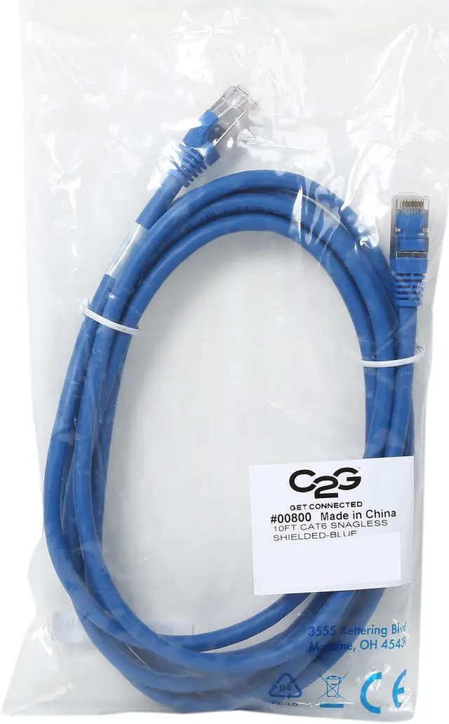 Alt view image 3 of 3 - C2G 00800 Cat6 Cable - Snagless Shielded Ethernet Network Patch Cable, Blue (10 Feet, 3.04 Meters)
