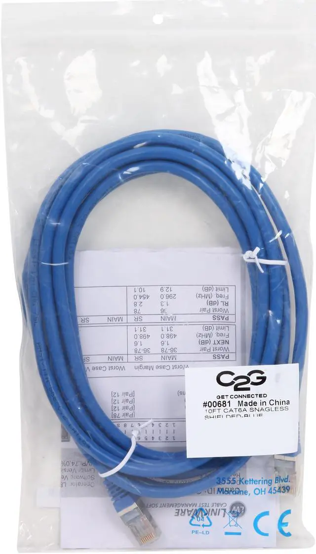 Alt view image 3 of 3 - C2G 00681 Cat6a Cable - Snagless Shielded Ethernet Network Patch Cable, Blue (10 Feet, 3.04 Meters)