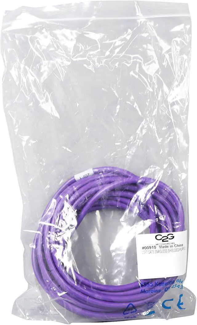 Alt view image 3 of 3 - C2G 00910 Cat6 Cable - Snagless Shielded Ethernet Network Patch Cable, Purple (20 Feet, 6.09 Meters)