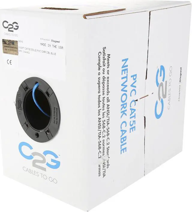 Alt view image 3 of 3 - C2G 56010 1000 ft. Cat 5E Blue BULK UNSHIELDED (UTP) NETWORK CABLE WITH SOLID CONDUCTORS - RISER CMR-RATED