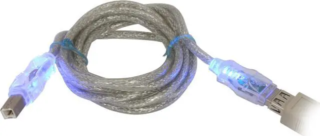 Main image of Nippon Labs Blue USB A to B Cable 6 ft. USB CABLE WITH BLUE FLASHING LED AB TYPE CABLE Model EF-USBAB-6BU