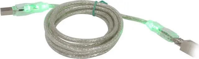 Alt view image 2 of 3 - Nippon Labs Green USB A to B Cable 6 ft. USB CABLE WITH GREEN FLASHING LED AB TYPE CABLE Model EF-USBAB-6GN