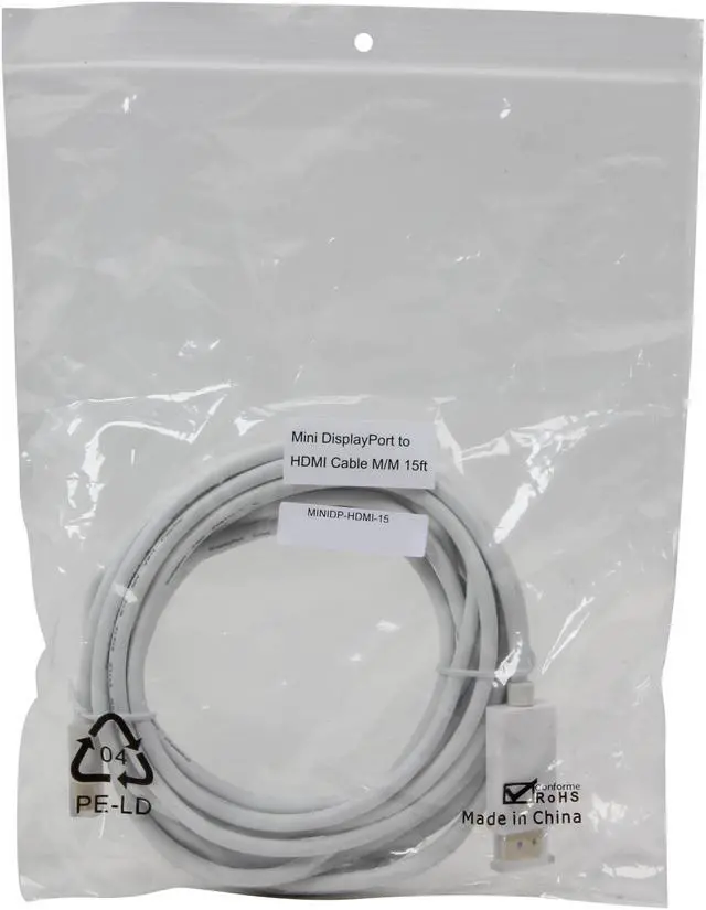 Alt view image 3 of 3 - Nippon Labs MINIDP-HDMI-15 15 ft. Mini DP DisplayPort Male to HDMI Male Adapter Cable, White