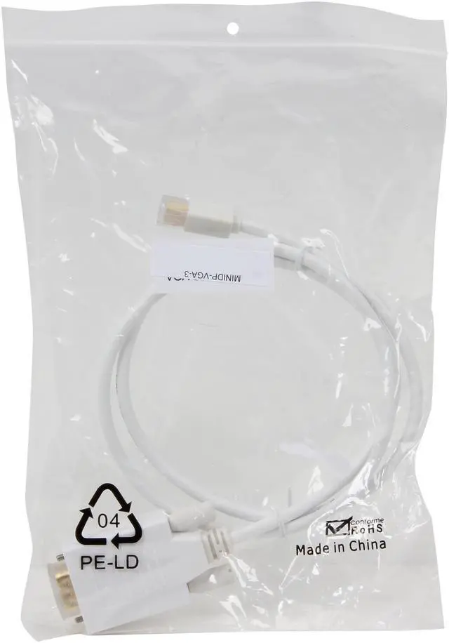 Alt view image 3 of 3 - Nippon Labs MINIDP-VGA-3 3 ft. Mini DP DisplayPort Male to VGA Male Adapter Cable, White