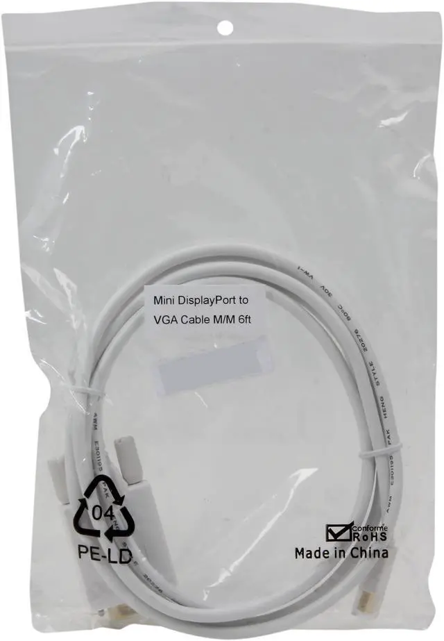 Alt view image 3 of 3 - Nippon Labs MINIDP-VGA-6 6 ft. Mini DP DisplayPort Male to VGA Male Adapter Cable, White