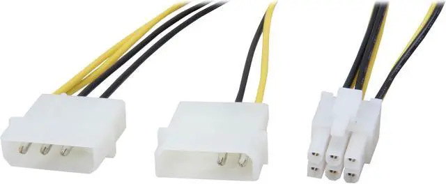 Main image of Nippon Labs POW-20308 8 in. PCI Express 6 Pin to 5.25 Male x 2DC Adaptor Cable Male to Male - OEM