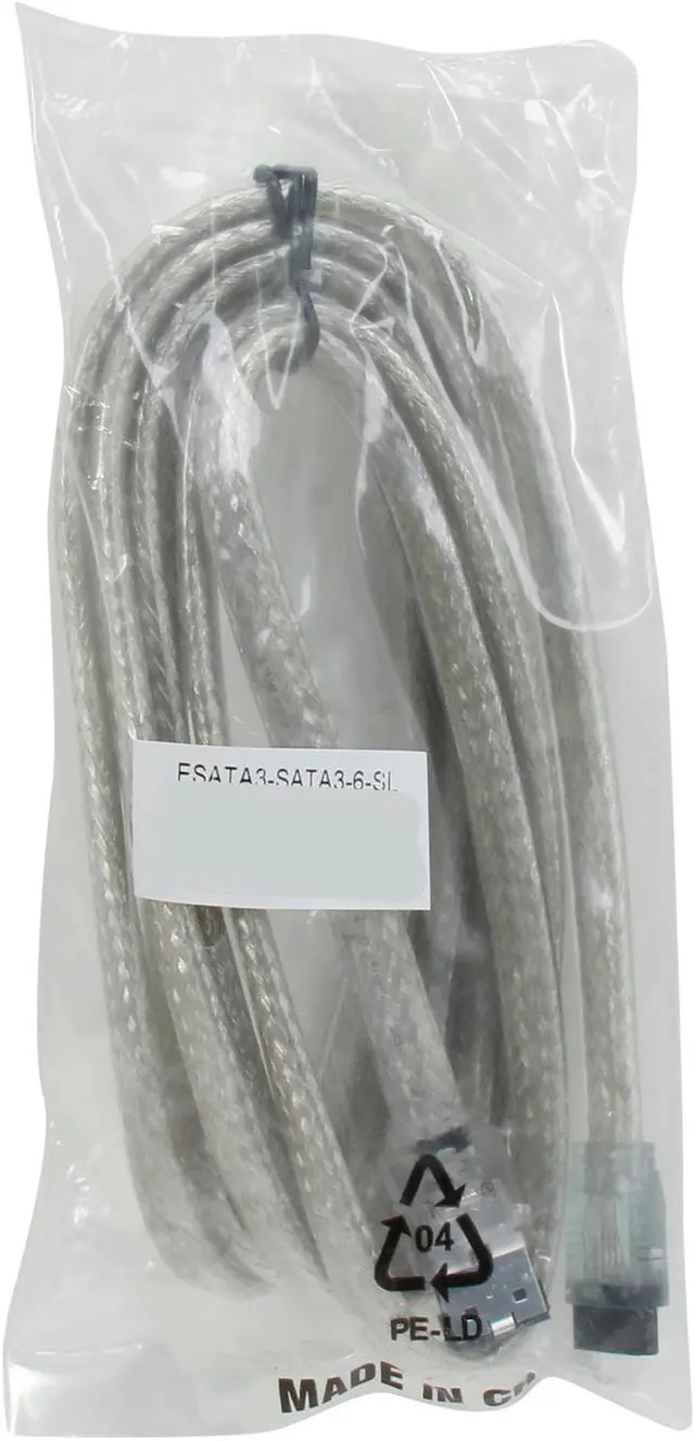 Alt view image 3 of 3 - Nippon Labs ESATA3-SATA3-6-SL 6ft SATA External Shielded 6 ft Cable - eSATA to SATA (Type I to Type L) - Silver, SATA-III (6.0Gbit/s) 6 feet