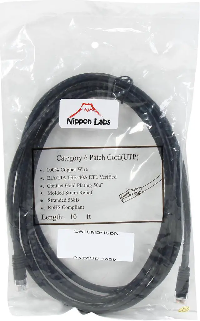 Alt view image 3 of 3 - Nippon Labs CAT6MB-10BK 10 ft. CAT 6 UTP Injection Molded Boot Patch Ethernet Cable, Black - OEM