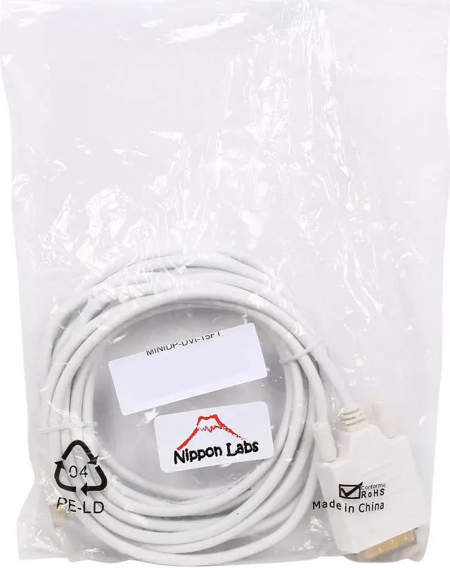 Alt view image 3 of 3 - Nippon Labs MINIDP-DVI-15FT 15 ft. Mini DP DisplayPort Male to DVI Male Adapter Cable, White