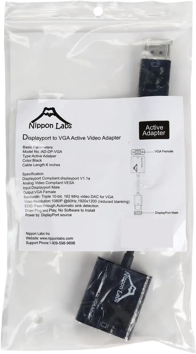 Alt view image 3 of 3 - Nippon Labs AD-DP-VGA 6" DisplayPort to VGA, Gold-Plated DP to VGA Adapter (Male to Female) 1080P Video Adapter Converter - OEM