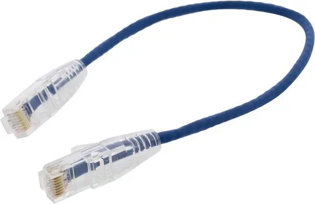 Main image of Nippon Labs 28 AWG Snagless Ultra Slim Cat6 Ethernet Patch Cable - Network Internet Cord - RJ45, Stranded, 550Mhz, UTP, - 1ft, Blue