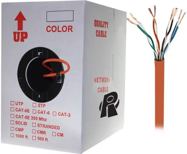 Main image of Nippon Labs 50CP-C5E-ST-1K-OR 1000 ft. Bare Copper Cat5e Bulk Cable, 350MHz, Stranded Wire - Orange