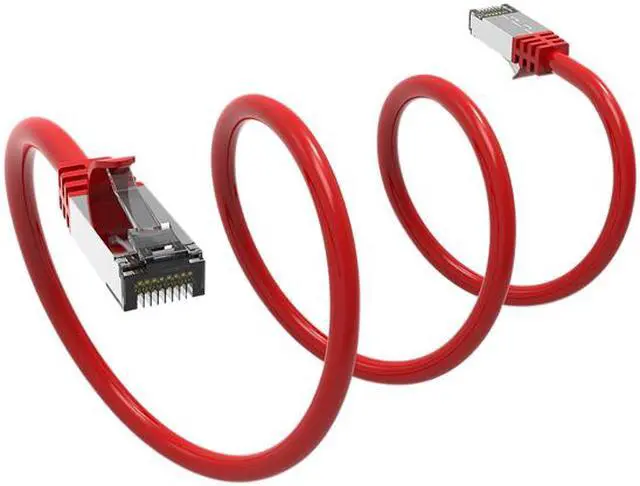 Alt view image 2 of 2 - Nippon Labs Cat8 RJ45 7ft Ethernet Patch Internet Network LAN Cable, In/Outdoor, 26AWG, Shielded Latest 40Gbps 2000MHz, Weatherproof S/ftP -in Wall, Outdoor for Gaming/Router/Modem/PC/Switch (Red)