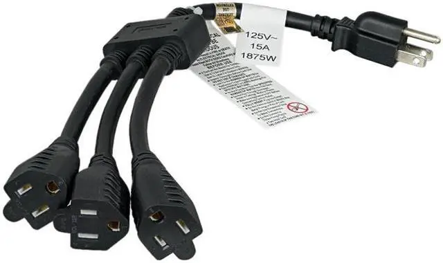 Main image of Nippon Labs 14 AWG 1-to-3 Power Cord Splitter (NEMA 5-15P to NEMA 5-15R X3),SJT, Black Color, 36 inch Power Cord, 30P-10W1-145PR3Y-36