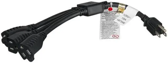 Alt view image 2 of 2 - Nippon Labs 14 AWG 1-to-3 Power Cord Splitter (NEMA 5-15P to NEMA 5-15R X3),SJT, Black Color, 36 inch Power Cord, 30P-10W1-145PR3Y-36