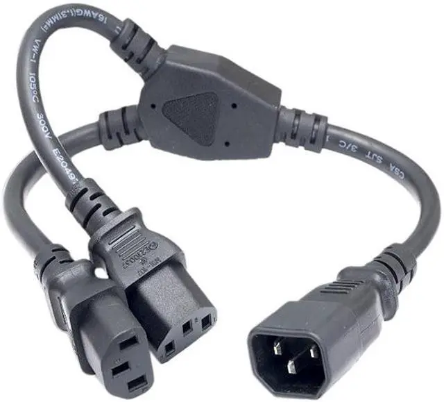 Main image of Nippon Labs 16AWG 1-to-2 Power Cord Extension (IEC-60320-C14 to IEC-60320-C13 x 2), SJT, Black Color, 14 inch Power Cord Splitter C14 To C13 X 2, 30POW-10W1-161413Y-14