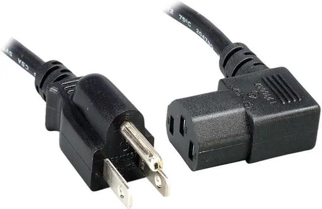 Main image of Nippon Labs 18 AWG Right Angle Standard Power Cord NEMA 5-15P to C13, 10A, 125V, 6 ft. Black Power Cable NEMA 5-15P to IEC-60320-C13