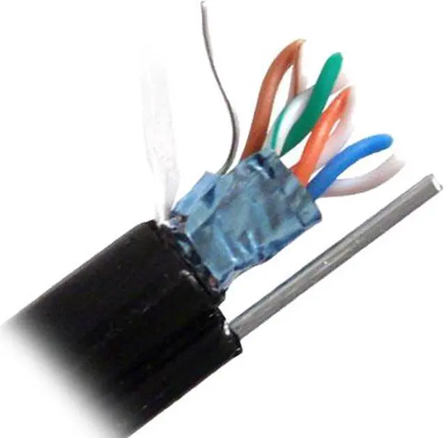 Main image of Nippon Labs CAT5E STP (Shielded) Outdoor Bulk Ethernet Cable w/ Drain Wire, w/ Messenger, Outdoor PE Jacket, 24 AWG, CMX, Wooden Spool, Aerial Shielded Solid Copper CMX, 1000 ft. Black Networking Cable