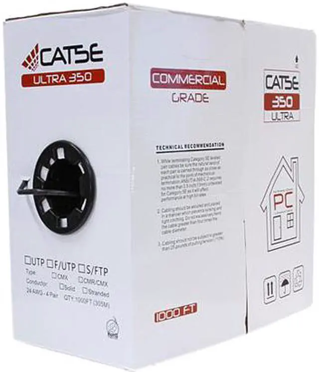 Alt view image 2 of 4 - Nippon Labs CAT5E Outdoor Bulk Ethernet Cable, Direct Burial Solid Copper, CMX, 24 AWG, UTP, PE Outdoor Jacket, UV Res, 1000' Pull Box - Black