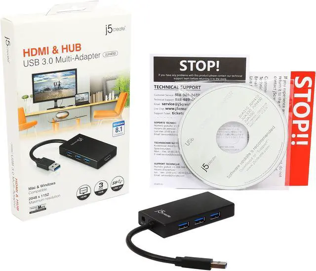 Alt view image 6 of 6 - j5create USB 3.0 HDMI & 3-Port HUB