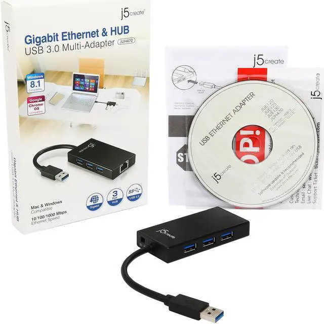 Alt view image 6 of 6 - j5create USB™ 3.0 Gigabit Ethernet & 3-Port Hub