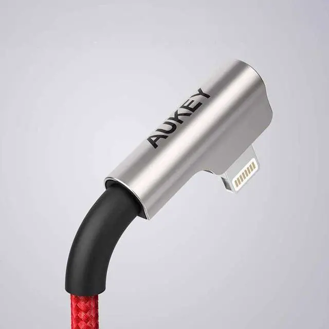Alt view image 3 of 9 - AUKEY Lightning to USB-A Right Angle Fast Charging Cables (6.6' Black + 6.6' Red Braided Mixed - 2pk) CB-AL01 - Black/Red