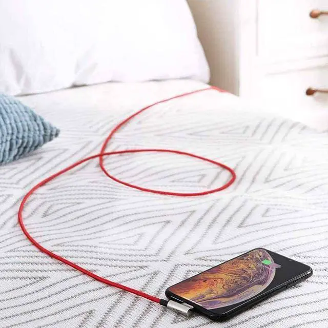 Alt view image 4 of 9 - AUKEY Lightning to USB-A Right Angle Fast Charging Cables (6.6' Black + 6.6' Red Braided Mixed - 2pk) CB-AL01 - Black/Red