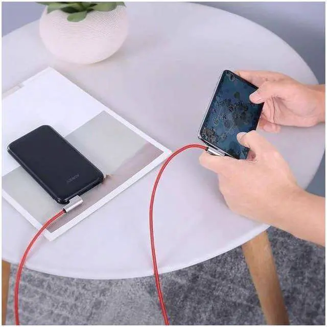 Alt view image 6 of 9 - AUKEY Lightning to USB-A Right Angle Fast Charging Cables (6.6' Black + 6.6' Red Braided Mixed - 2pk) CB-AL01 - Black/Red