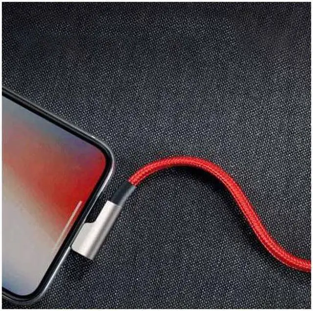Alt view image 8 of 9 - AUKEY Lightning to USB-A Right Angle Fast Charging Cables (6.6' Black + 6.6' Red Braided Mixed - 2pk) CB-AL01 - Black/Red