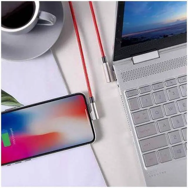 Alt view image 9 of 9 - AUKEY Lightning to USB-A Right Angle Fast Charging Cables (6.6' Black + 6.6' Red Braided Mixed - 2pk) CB-AL01 - Black/Red