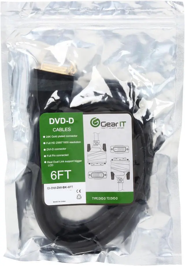 Alt view image 3 of 3 - GearIT GI-DVI-DVI-BK-6FT Black DVI to DVI Dual Link Male to Male Adapter Cable