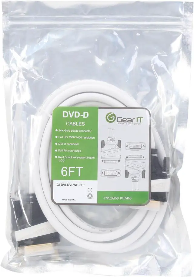 Alt view image 3 of 3 - GearIT GI-DVI-DVI-WH-6FT White DVI to DVI Dual Link Male to Male Adapter Cable