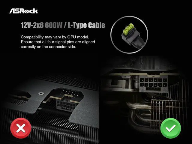 Alt view image 2 of 8 - ASRock 12V-2x6 600W L-Type 2.3 ft. PCI-E 5.1 Cable (CB-12V2X6L600W)