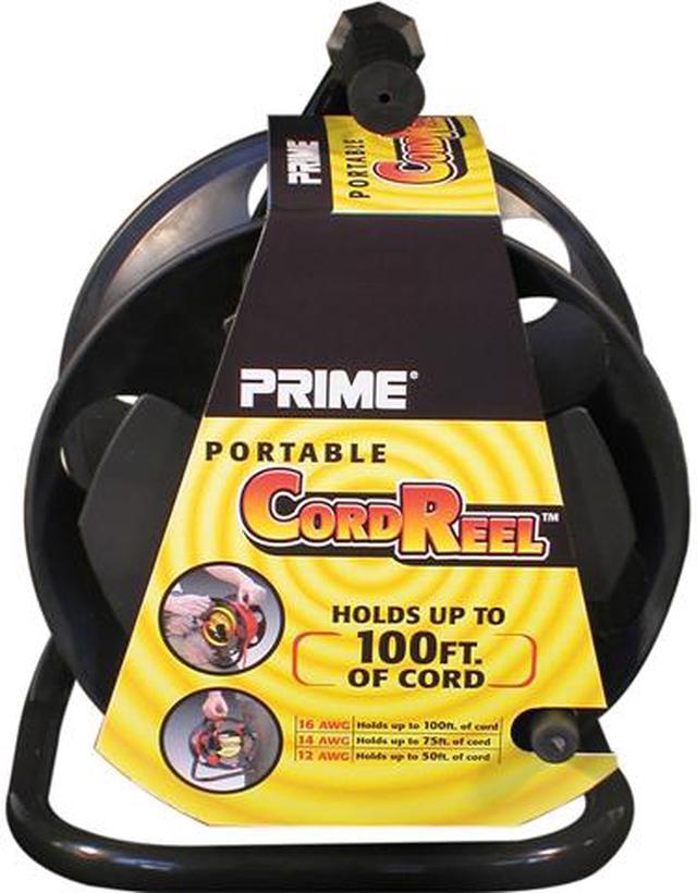 Prime Wire Model CR003000 100 ft. Portable Cord Reel With Metal Stand, Black,  Holds 100-Ft of Cord 