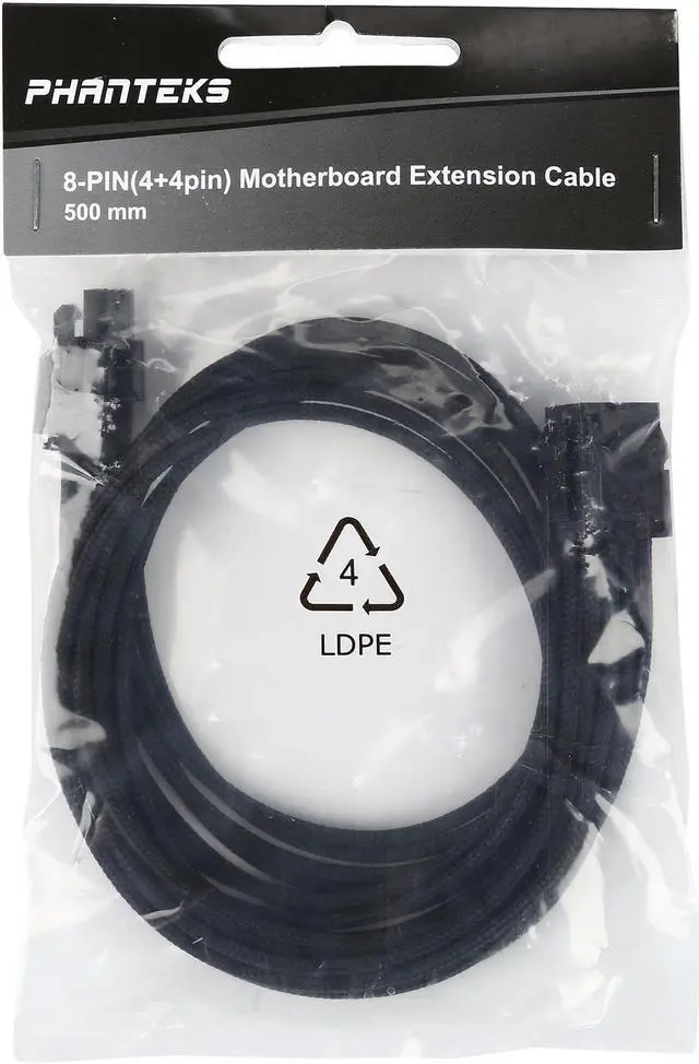 Alt view image 3 of 3 - Phanteks PH-CB8P_BK 1.64 ft. (0.50m) 8 to 8 (4+4 )Pin M/B Premium Sleeved Extension cable