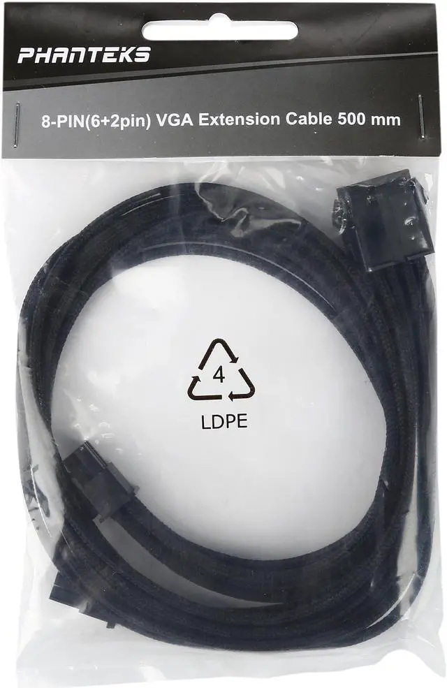 Alt view image 3 of 3 - Phanteks PH-CB8V_BK 1.64 ft. (0.50m) 8 to 8 (6+2) Pin VGA Premium Sleeved Extension cable