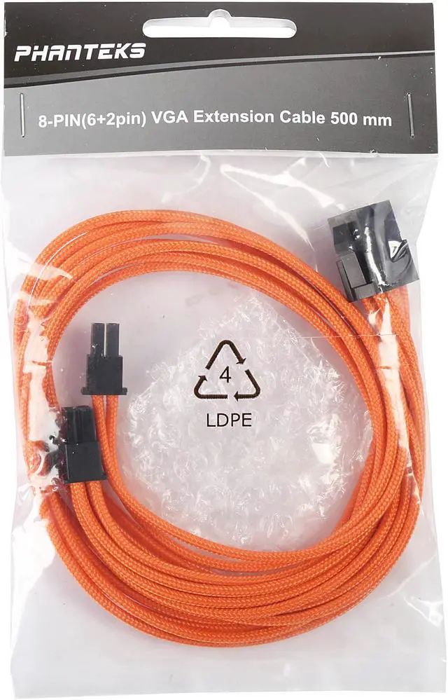 Alt view image 3 of 3 - Phanteks PH-CB8V_OR 1.64 ft. (0.50m) 8 to 8 (6+2) Pin VGA Extension cable 500mm Length, Orange
