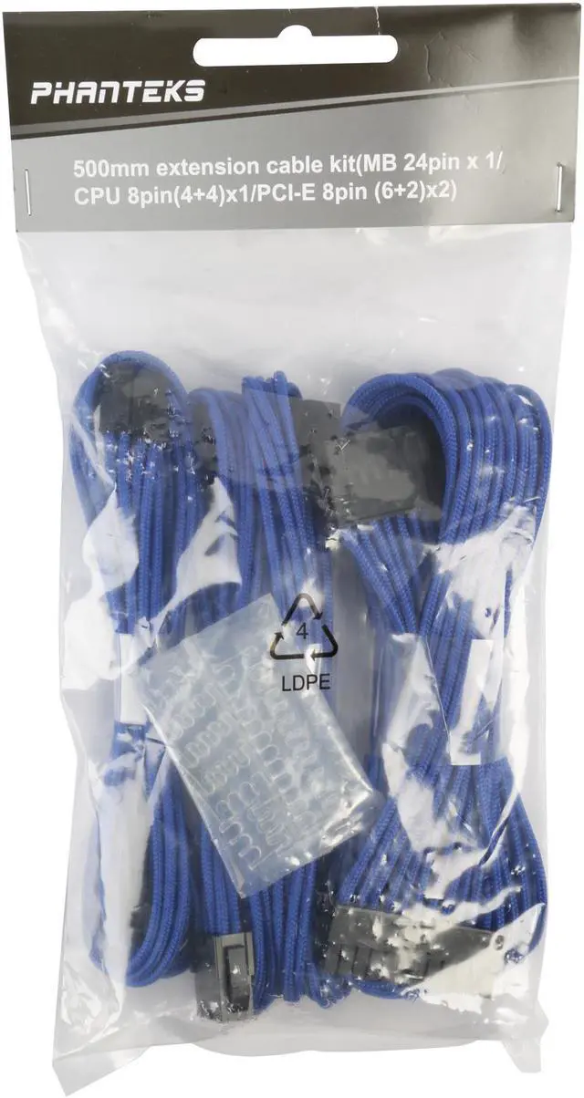 Alt view image 3 of 3 - Phanteks PH-CB-CMBO_BL Universal Extension Cables Kit (PH-CB-CMBO) - 1x 24pin ATX, 1x 8pin (4+4) EPS, 2x 8pin (6+2) PCI-e Extension, 500mm Length, Individually Sleeved, Blue Color