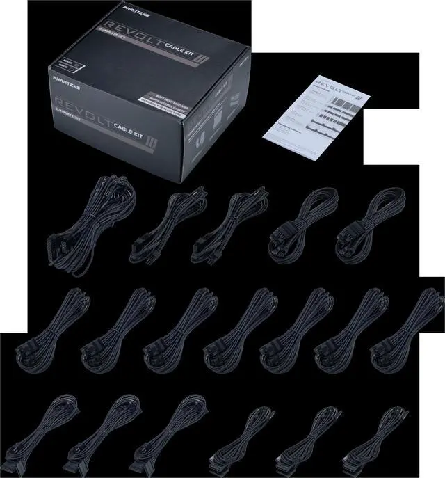 Main image of Phanteks PH-CBKT-CO_BK01 Revolt Cable Kit, Complete Set, Individually Sleeved Cables, Compatible with Revolt and AMP power supplies, Black